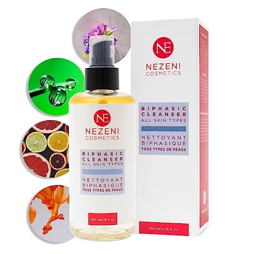 Nezeni Limpiador BIFÁSICO Desmaquillante 200 ml | Niacinamida, Ac. Salicílico, Bakuchiol, Vit C | 9 Principios Activos | Vegano | Para Pieles Normales, Mixtas y Grasas | BAJO EN CONSERVANTES