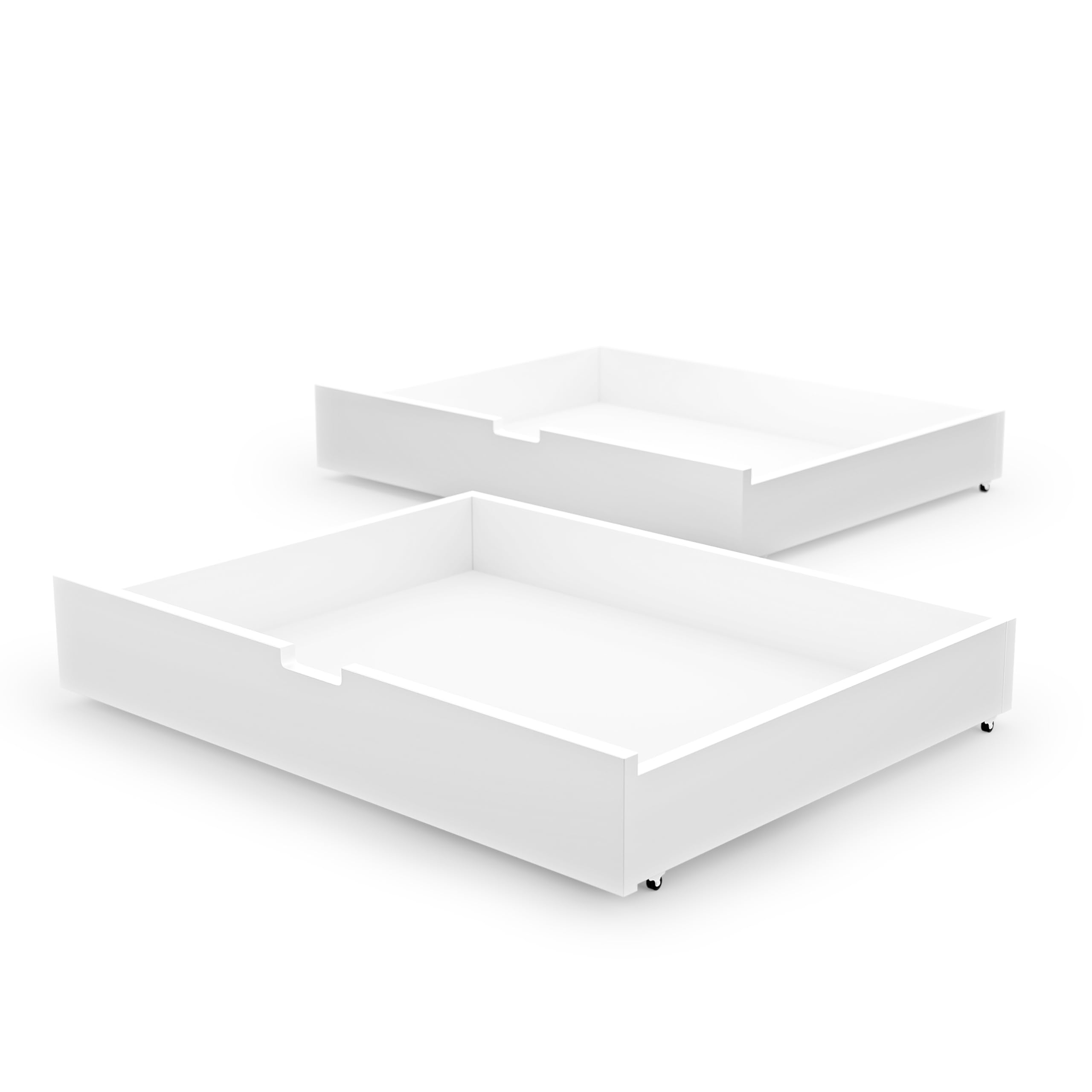 CADANI Bettkasten 2er Set Weiß mit Rollen – Unterbettkommode Holz – 86,5x58,5x12,5 cm – Bett Schublade für Bettwäsche Kleidung Spielzeug – Stauraum unter Bett