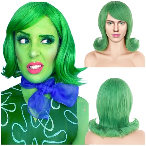 IEBIYO Disgust Peluca verde de los años 60, disfraz de Bob de los años 50, pelo sintético resistente al calor, para mujeres y niñas