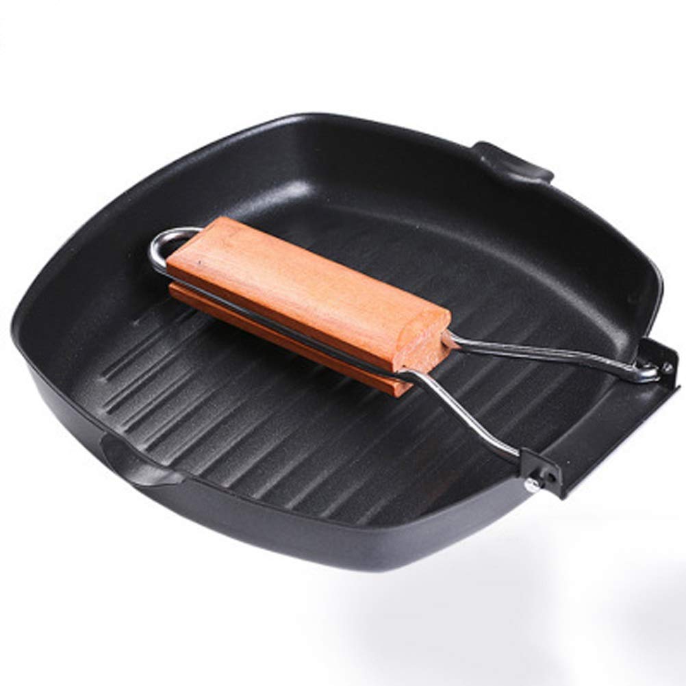 Patelnia Do Smażenia Steków Z Powłoką Nieprzywierającą, Żeliwna Patelnia Do Grillowania Steków, Patelnia Z Drewnianym Uchwytem, Składana Do Smażenia W Kuchni,28cm