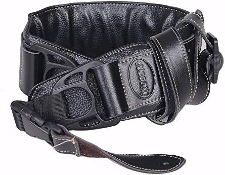 Leather Guitar Strap&Bass Strap Double Padded 2.75Inch Wide Incredible Soft (Black)