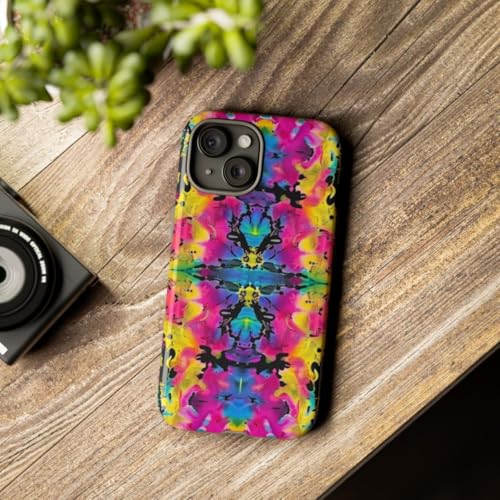 Motif abstrait multicolore vif pour coque iPhone 15 rigide anti-choc - 3