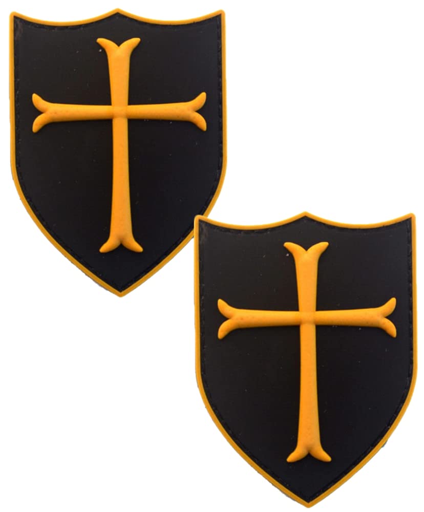 Heiorpai 2Pcs Knights Templar Cross Crusaders Shield PVC Rubber Patch Decorative Hook Fasteners Backing Patch