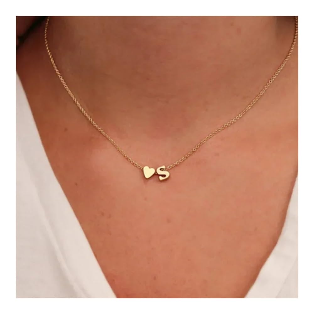 Esmenatzls Women's Gold Tiny Heart Dainty Initial Necklace Silver Color Letter Name Choker For Pendant Jewelry Gift(,Z)