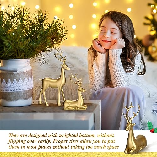 Thyle DEA-THYLE-891 4 Pcs Christmas Resin Sitting Standing Deer Statue Reindeer Figurines Deer Decorations For Home Indoor Rustic Christmas Home Decor Statue Small Reindeer Sculpture  thumb #3