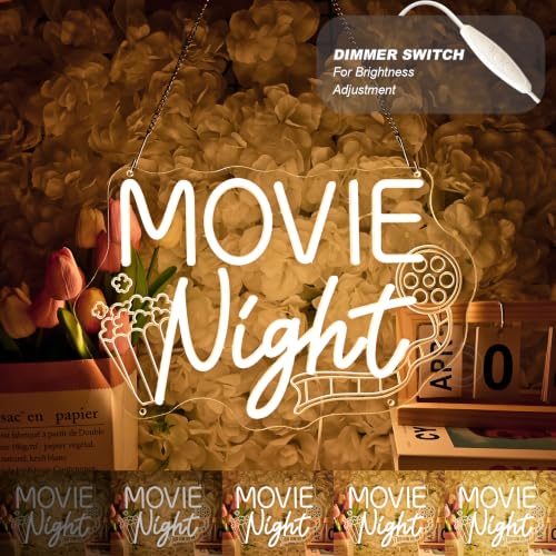 Image of Britrio Movie Night Neon Sign for Home Movie Theater Business Wall Decor