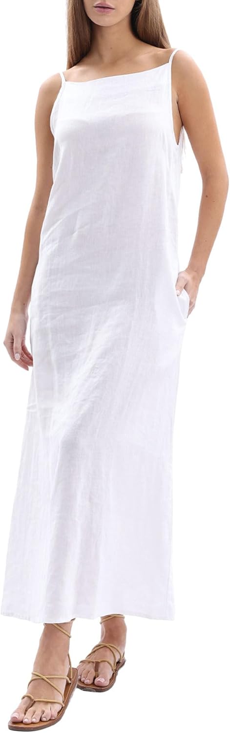 Amazhiyu Women's 100% Linen Sleevelesss Black Tie Maxi Dresses Summer Casual - Image 4