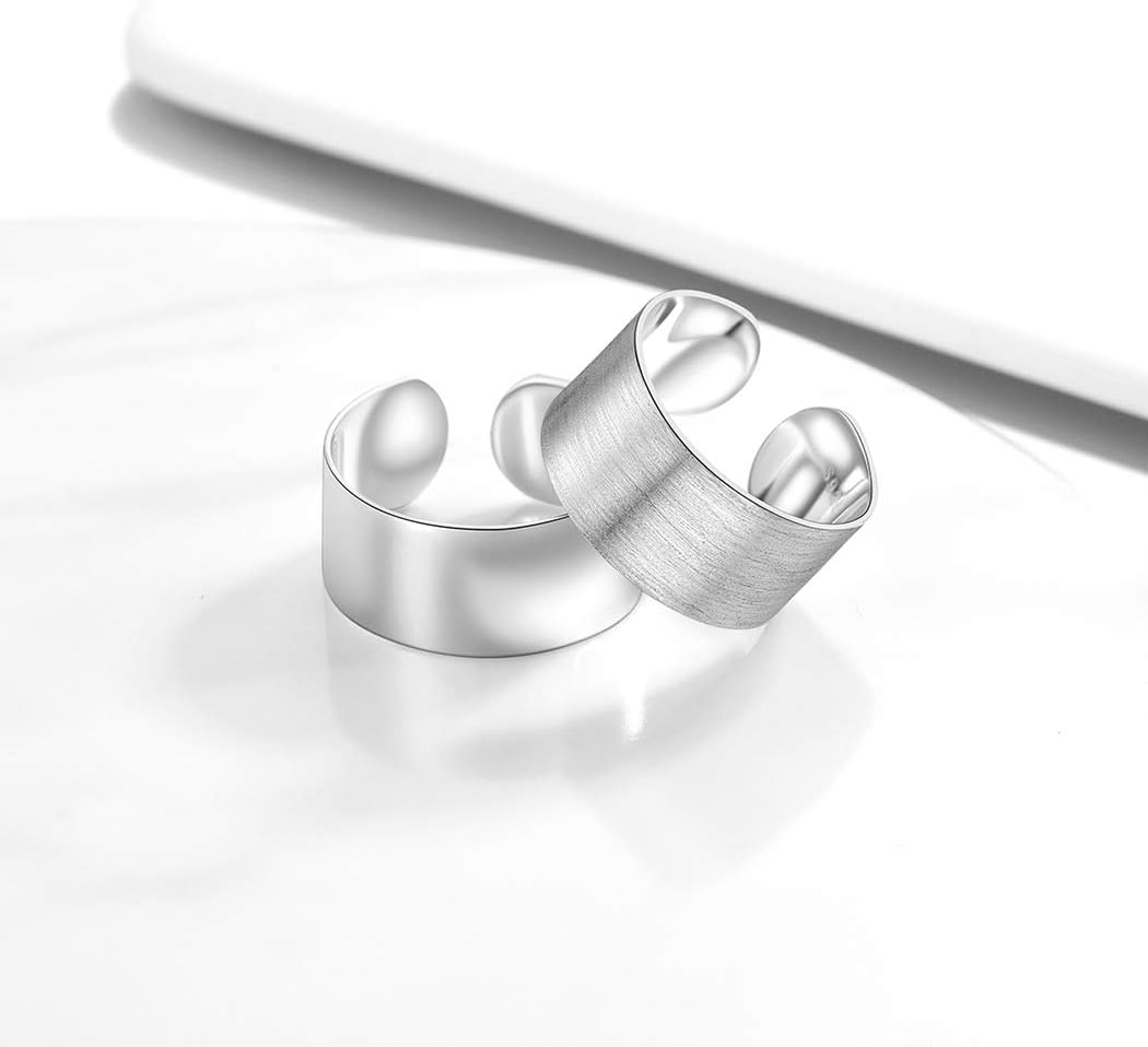 PROSTEEL 925 Sterling Silver Ring, Flat Plain Wide Band Ring Adjustable, Mens Womens Jewelry