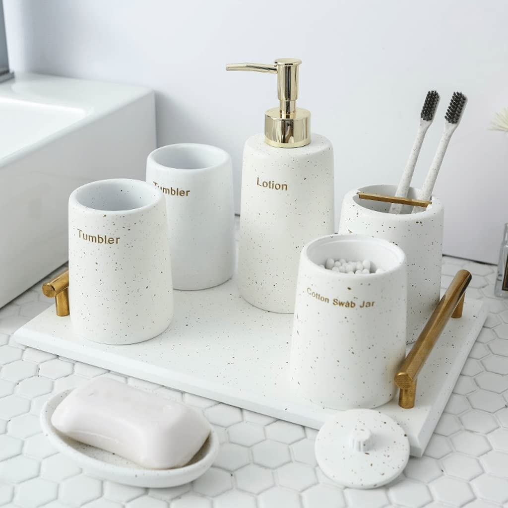 Dispensador de jabón, dispensador de loción de Resina, Accesorios de baño de Moda Juego de 5 Piezas para Cocina, baño, lavandería