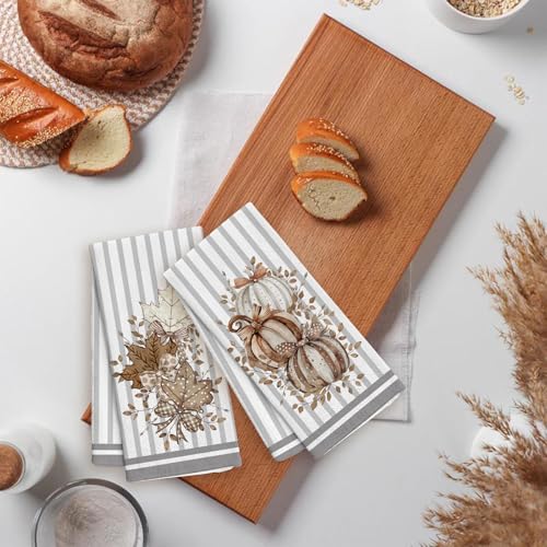 Thanksgiving Kitchen Towels Set of 2, Fall Kitchen Towels Clearance Pumpkin, Fall Dish Towels for Kitchen, Terry Cloth Kitchen Towels for Drying Dishes (Grey, 24 * 16") - Image 3
