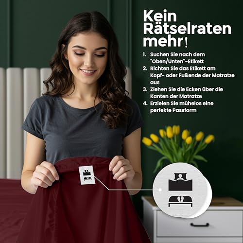Utopia Bedding - Spannbettlaken 140x200cm Bis 30 cm - Burgunderrot – Ansicht 5