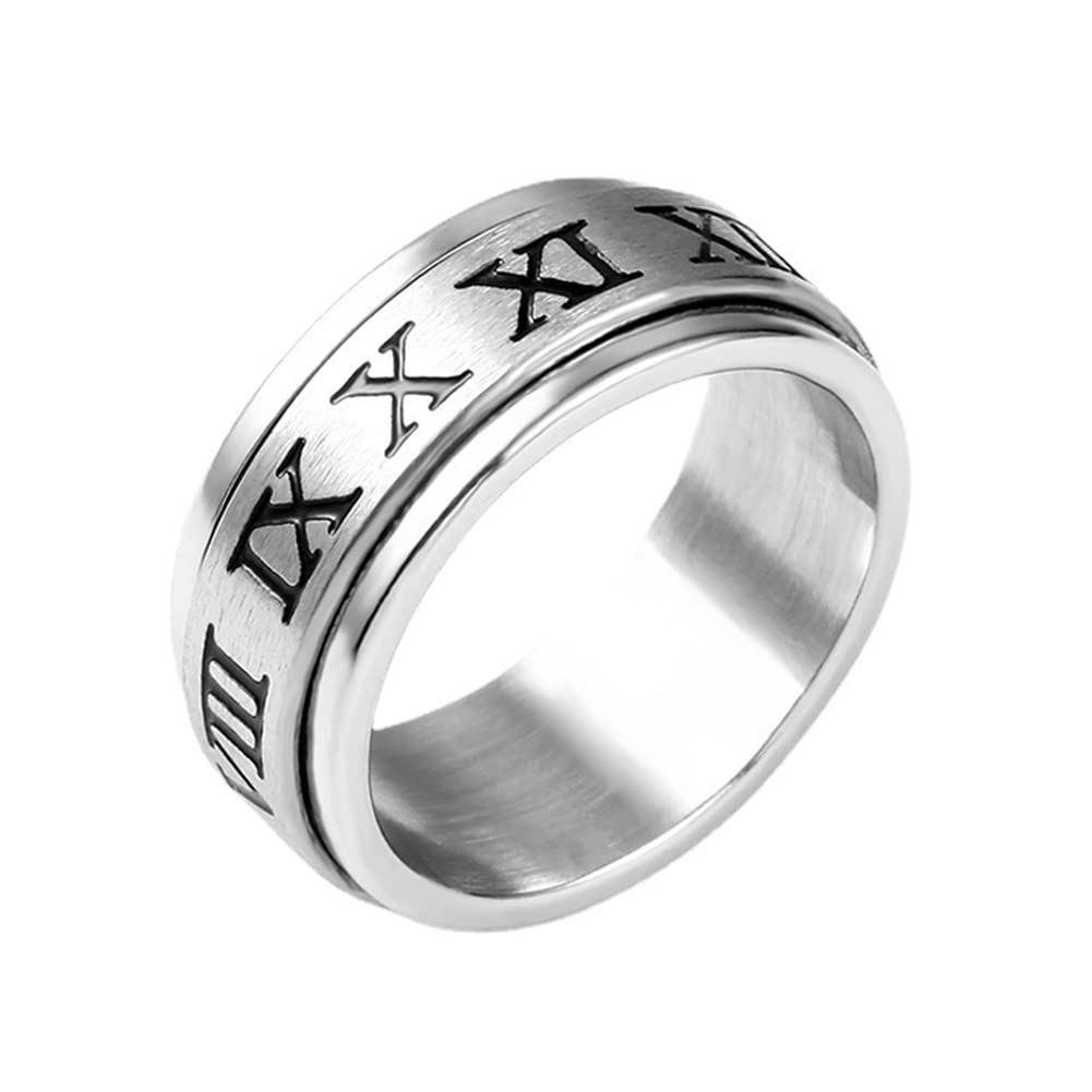 PAURO Mujer Hombre Acero Inoxidable 8MM Anillo Giratorio con Números Romanos Clásicos para la Ansiedad