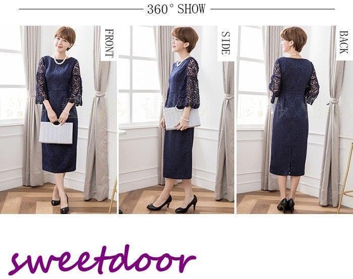 レディース フォーマル ワンピース レース 七分袖 秋冬 ミモレ丈 ミセス 40代 50代 卒業式 卒園式 お受験 発表会 パーティ