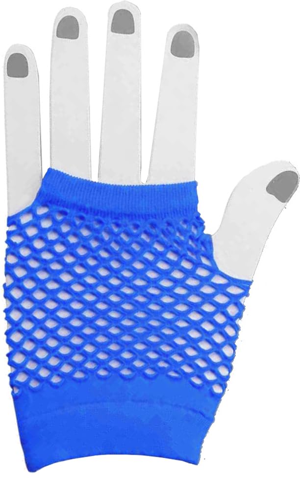 Adult's 80s Blue Fishnet Gloves Costume Accessory