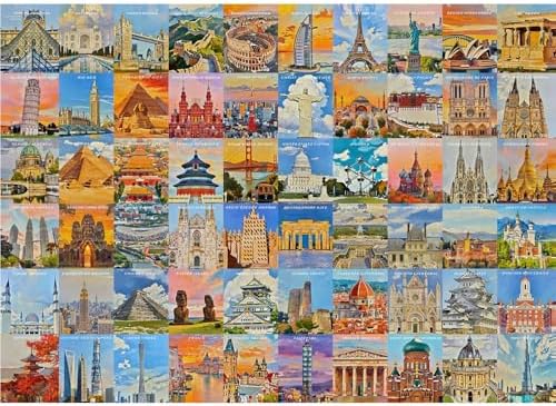 HUADADA Puzzle 1000 Teile Erwachsene-Weltberühmte Wahrzeichen | Mattes Öldruck,augenschonend, staubfrei,Sehr guter Halt der Puzzleteile