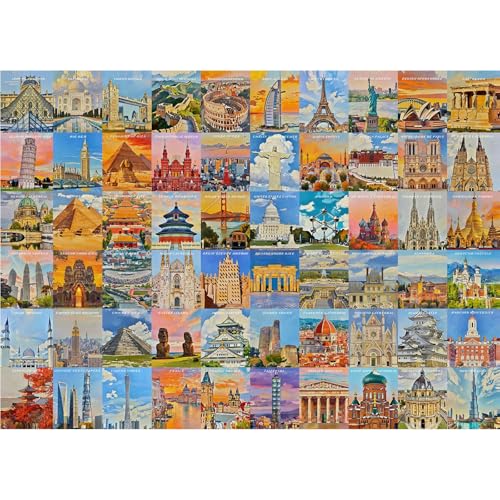 HUADADA 1000 Piece Puzzle for Adults - World Landmarks Travel Collage, Eye-Friendly Matte Finish, Decorative Art & Ideal Gift for Puzzle Lovers