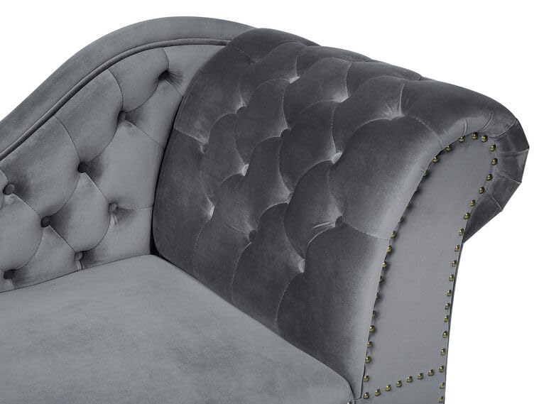 Image of Velvet Modern Chesterfield Chaise Lounge Couch 166 X 63 X 76 for Your Loving Space (Dark Grey, Right Arm)