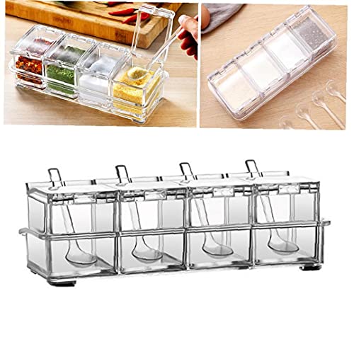 Kruidendoos 4 Cellen Spice Storage Container Dispenser Creature Can Jar Salt Cruet met Covers Lepels Transparante… - Image 4