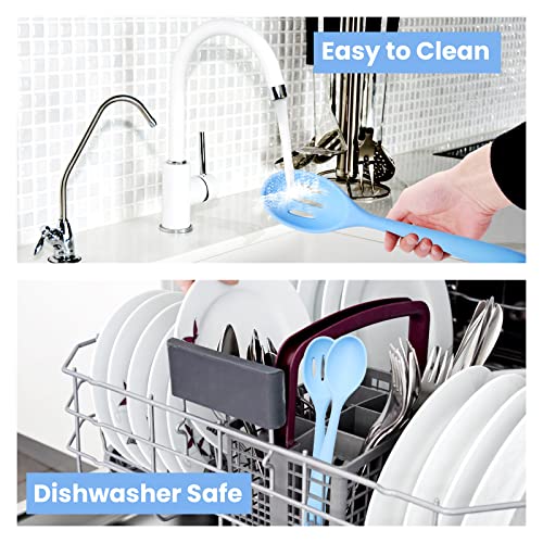 Mixing Spoons, Silicone Slotted Spoon, Silicone Spoons For Cooking, Serving Spoons For Mixing, Serving, Draining, Stirring, Dishwasher Safe, Heat-Resistant, Non Stick (Blue) #TOP5