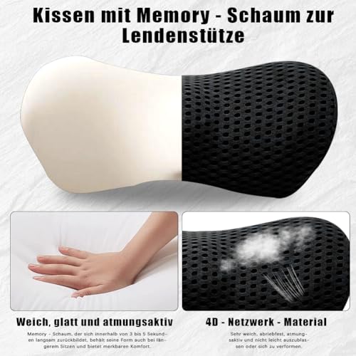 agctrler Lumbar Support Pillow aus Memory Foam, Ergonomisches Lendenwirbelkissen mit Gurte, Kissen für rückenschmerzen, Lendenstützkissen für Autositze und Bürostühle zum Ausruhen, Schlafen, Reisen