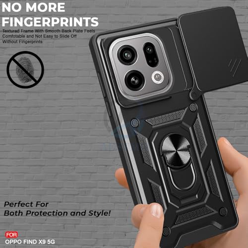 Image of AESTMO Tough Armor Compatible with Oppo Find X9 5G Bumper Back Case Cover | Ring Holder & Sliding Camera Shield Cover | 360 Degree Protection Back Case Cover for Oppo Find X9 5G (Black)