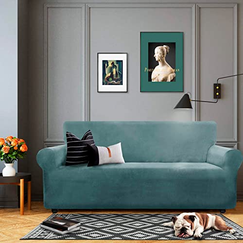 XINEAGE 1 Piece Velvet Chair Slipcovers for Living Room High Stretch Chair Covers with Arms Anti Slip Pets Friendly Couch Sofa Armchair Cover Furniture Protector (1 Seater - Image 2