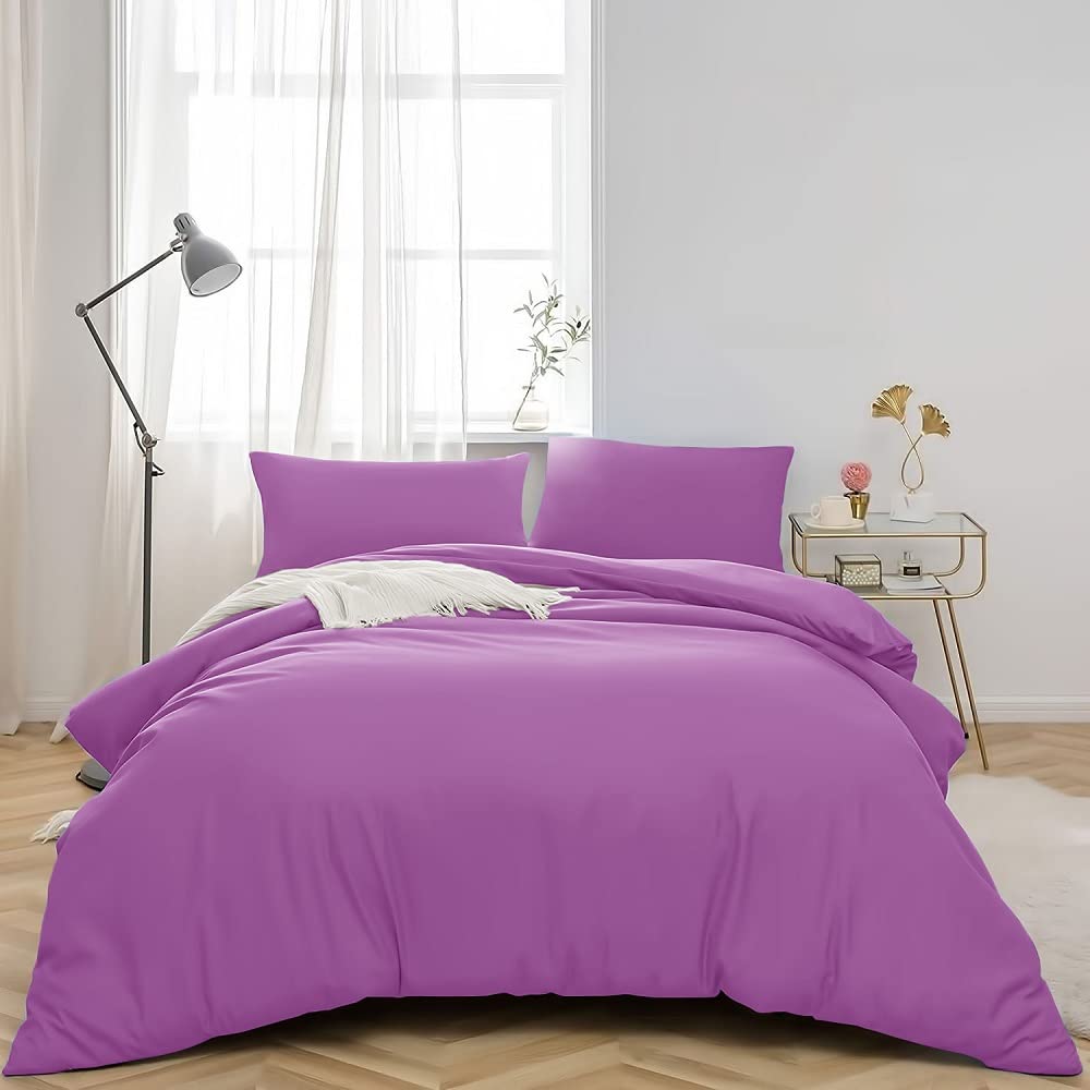 MOONLIGHT20015 Single Duvet Cover Set Purple Solid Soft Single Bedding Duvet Cover with 1 Matching Pillowcase - Image 3