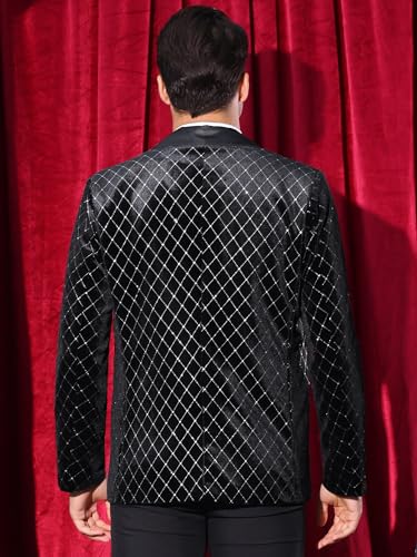 Lars Amadeus Velvet Blazers for Men's Velour Tuxedo Peak Lapel Argyle Plaid Sparkly Shiny Suit Jacket3