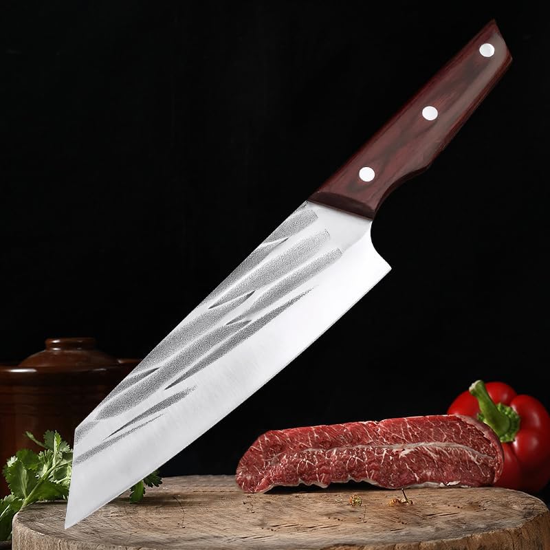 Meat Cleaver,Cleaver Knife 7 Inch Slicing Knife Hand-Forged Kitchen Cleaver Knife Wooden Handle Stainless Steel Chef Butcher Fish Knife Cooking Tools