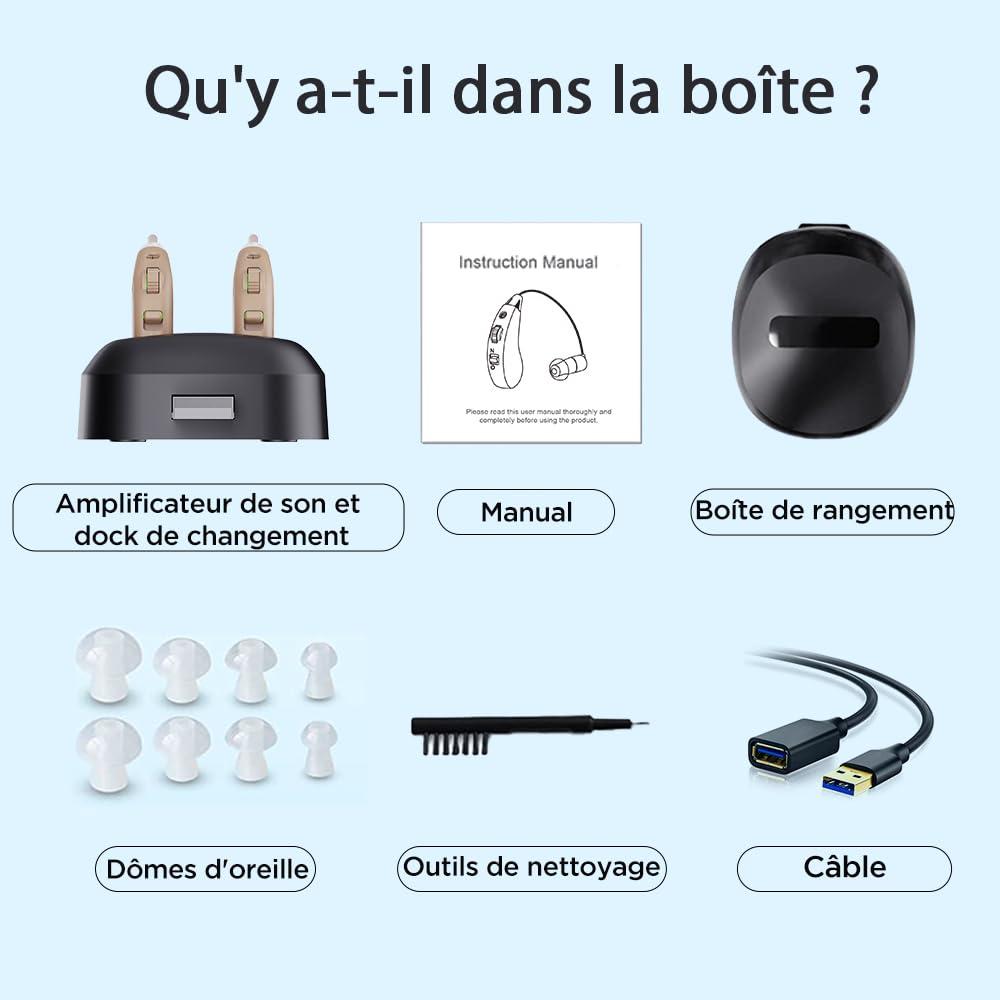 JINGHAO Amplificateur Auditif Amplificateur De Son Rechargeable - Paire d'amplificateurs sonores personnels pour contours d'oreille (Beige)