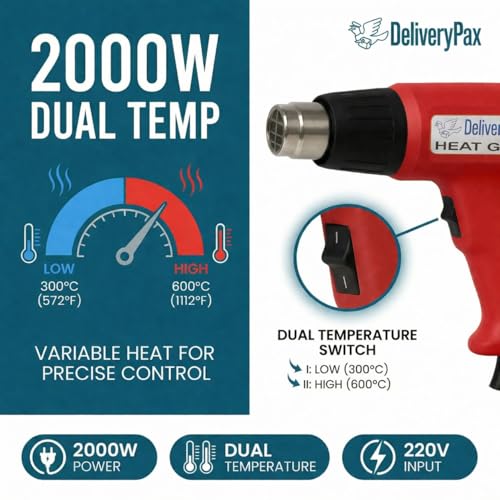 Image of Delivery Pax Hot Gun Machine for Packing Wrapping 2000W WITH 6 MONTHS WARRANTY Heat Gun Machine Dual Temperature | Hot Air Gun for paint removal, sticker removal | Heat Gun for Shrink Wrapping