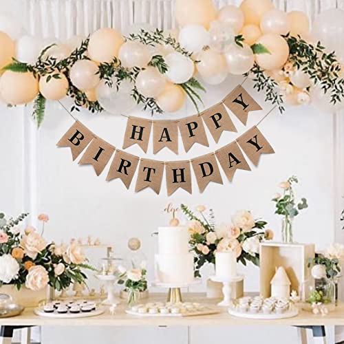 Happy Birthday Girlande Geburtstagsgirlande Banner Weißes Wort Wimpelkette Sackleinen für Junge Kinder Party Cover