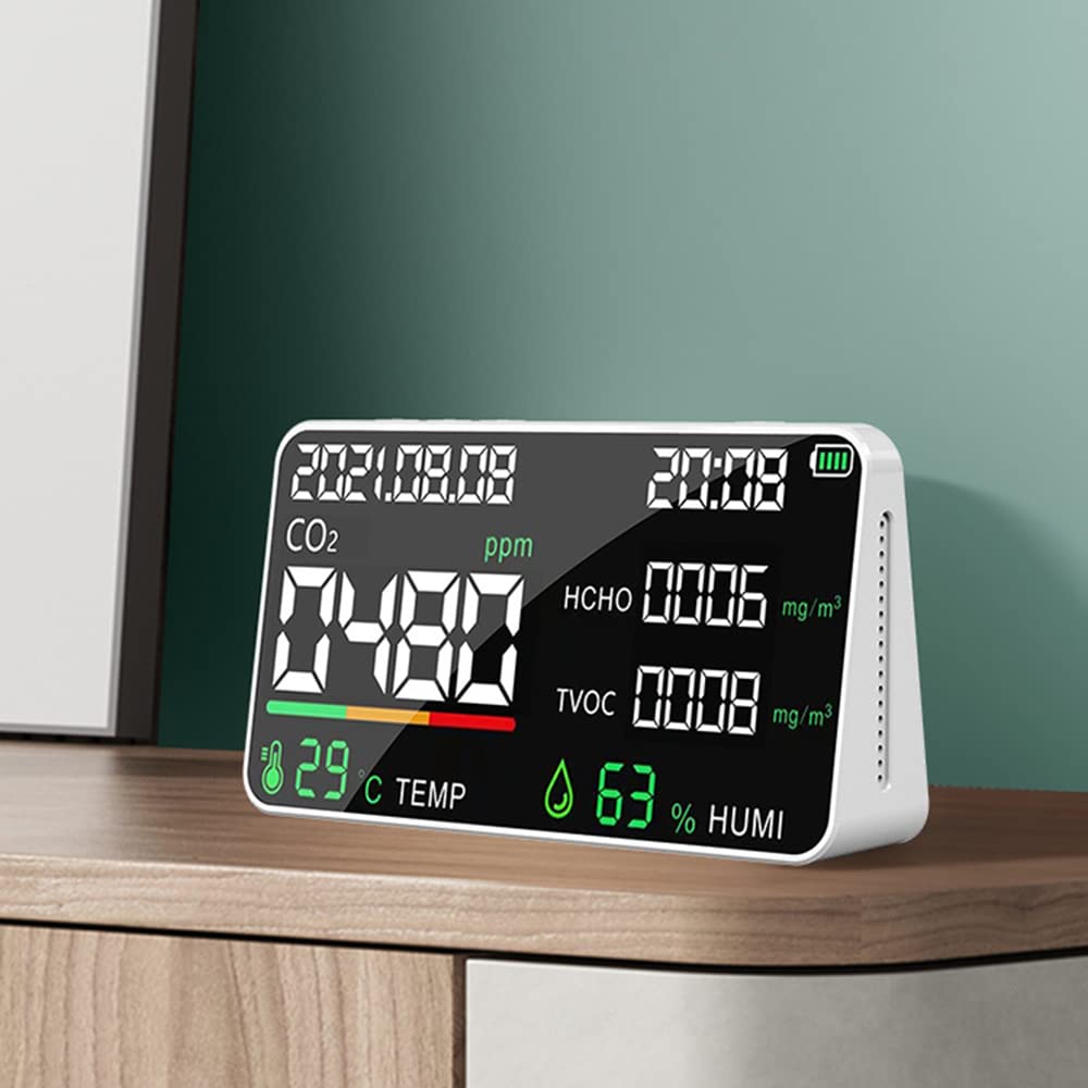 Monitor jakości powietrza 5 w 1 LED Cyfrowy miernik temperatury i wilgotności CO2 HCHO USB Akumulator Wewnętrzny miernik dwutlenku węgla do pomieszczenia Biurowego Magazyn szklarniowy (biały czujnik