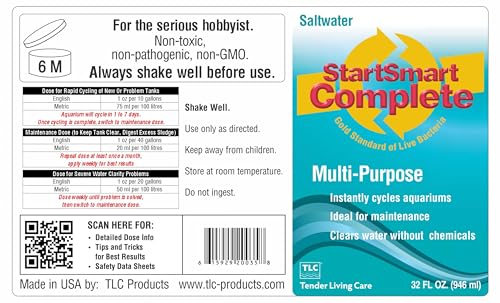 Image of TLC Products StartSmart Complete Saltwater Aquarium Cycle Starter & Beneficial Nitrifiers, Supports Clear Water & Biofiltration, Reduces Excess Sludge, 32 oz. (946 ml)