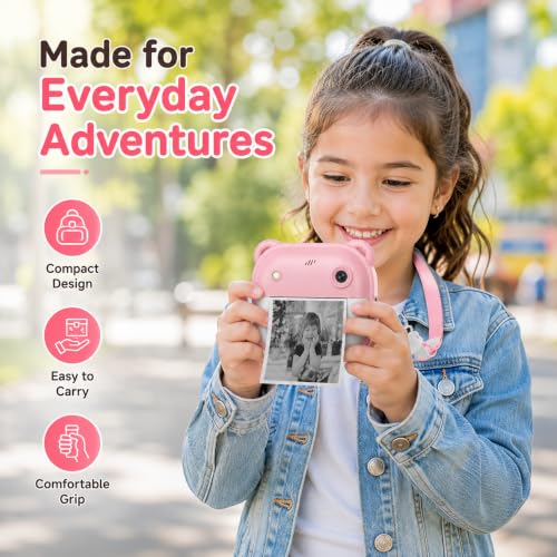 Image of Instant Print Kids Camera with Thermal Paper - HD Digital Camera for Children | Safe, Rechargeable, Selfie & Video | Fun Gift for Boys & Girls (Pink)