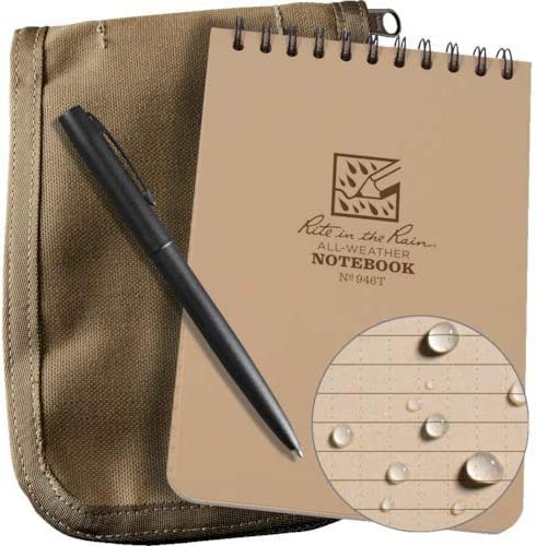 Rite In The Rain Weatherproof 4" X 6" Top Spiral Notebook Kit: Tan Cordura Fabric Cover, 4" X 6" Tan Notebook, And An Weatherproof Pen (No. 946T-Kit) #TOP6