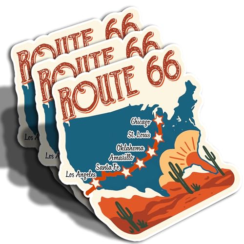 3PCS Route 66 Sticker Decal 3PCS, Vintage Route 66 Sign