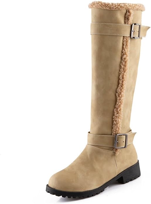 Amazon.com: TREWQ Botas de invierno para mujer, con forro de piel, tacón  medio de bloque, botas de nieve cálidas, botas de tacón bajo con hebilla de  cinturón, botas de nieve altas :