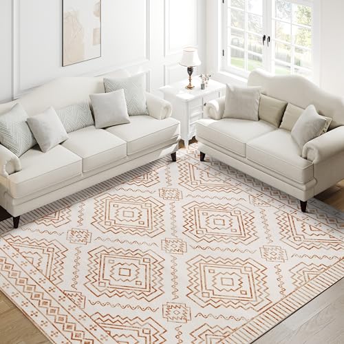 PureCozy Vintage Area Rug 5x7 Beige Washable Living Room Large Carpet Non Slip Bedroom Indoor Office Low Pile Traditional Distressed Retro Accent Rug for Dining Room Bathroom Kitchen