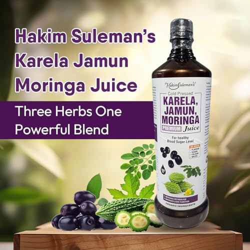 Image of Hakim Suleman's Cold Pressed Karela Jamun Moringa Juice - Natural Herbal Drink, Supports Blood Sugar & Immunity, No Added Sugar, Preservatives or Artificial Flavours - 900 ml (Pack of 2)