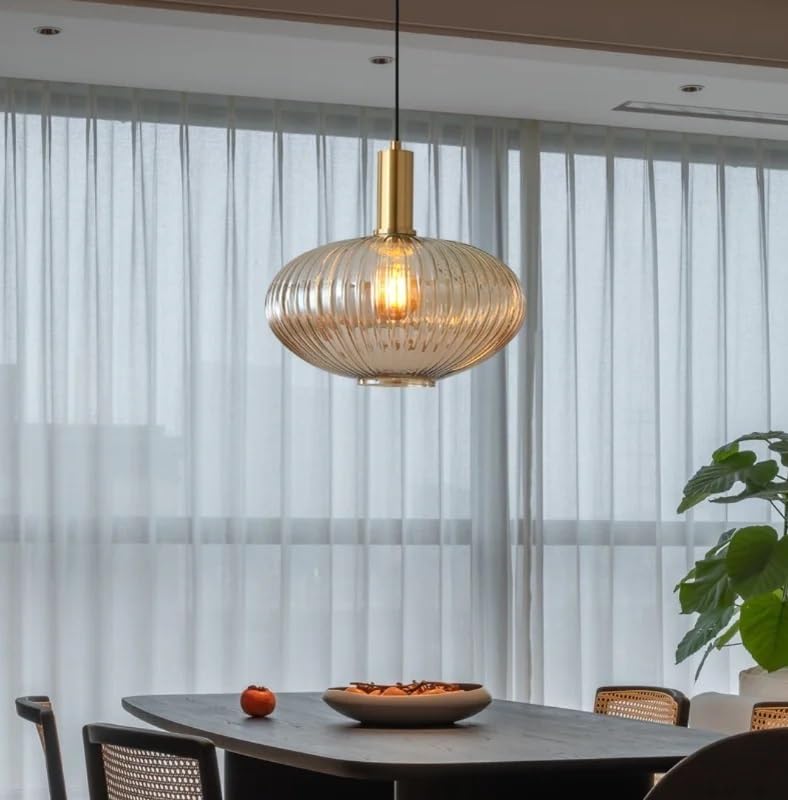 Suspension en verre ambré et cuivre chic luminaire haut de gamme pour bar