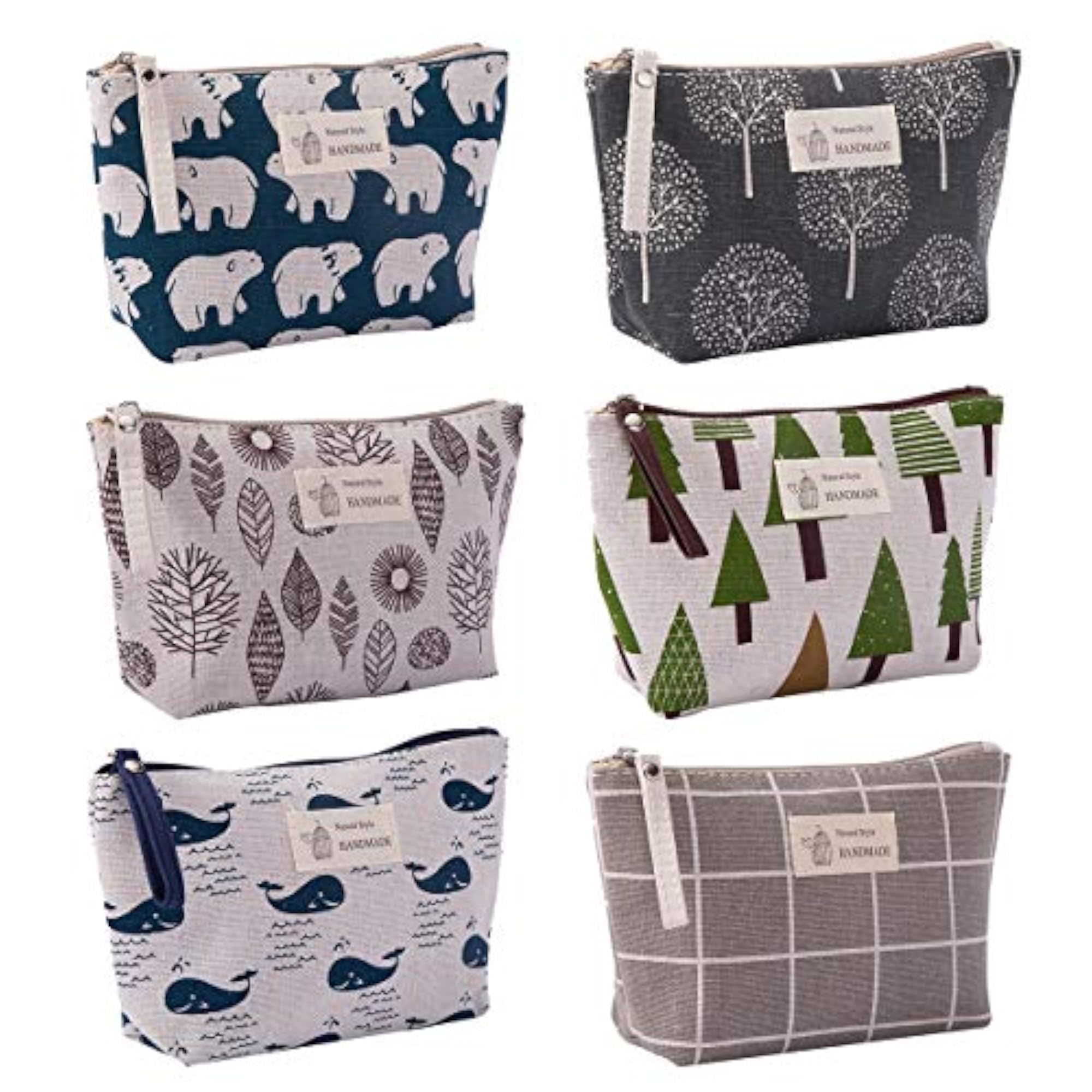6 Pieces Printed Canvas Cosmetic Bag Set