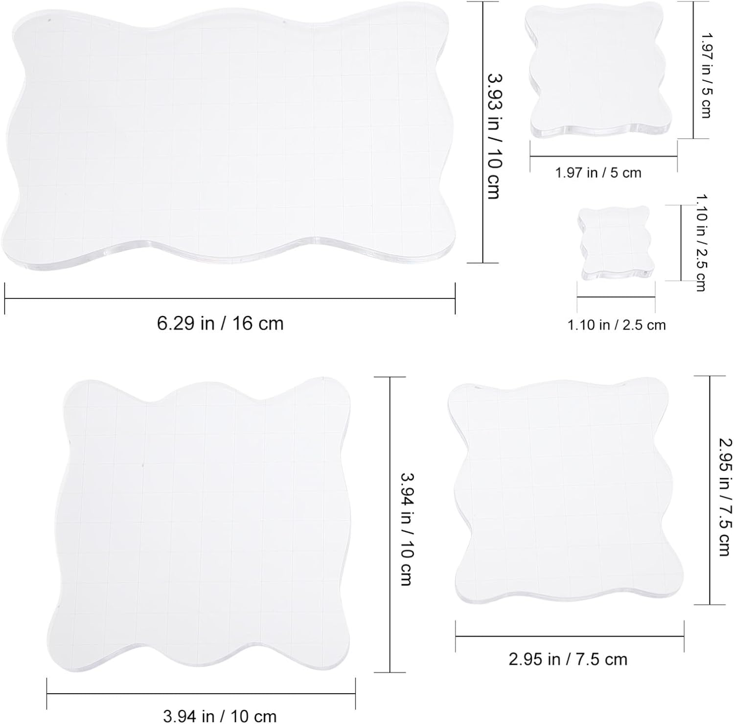5Pcs Acrylic Stamp Blocks Seal Handles for DIY Scrapbooking Crafts, Sizes (5X5, 7.5X7.5, 10X10, 2.5X2.5, 10X16Cm) for Stamping and Art Projects
