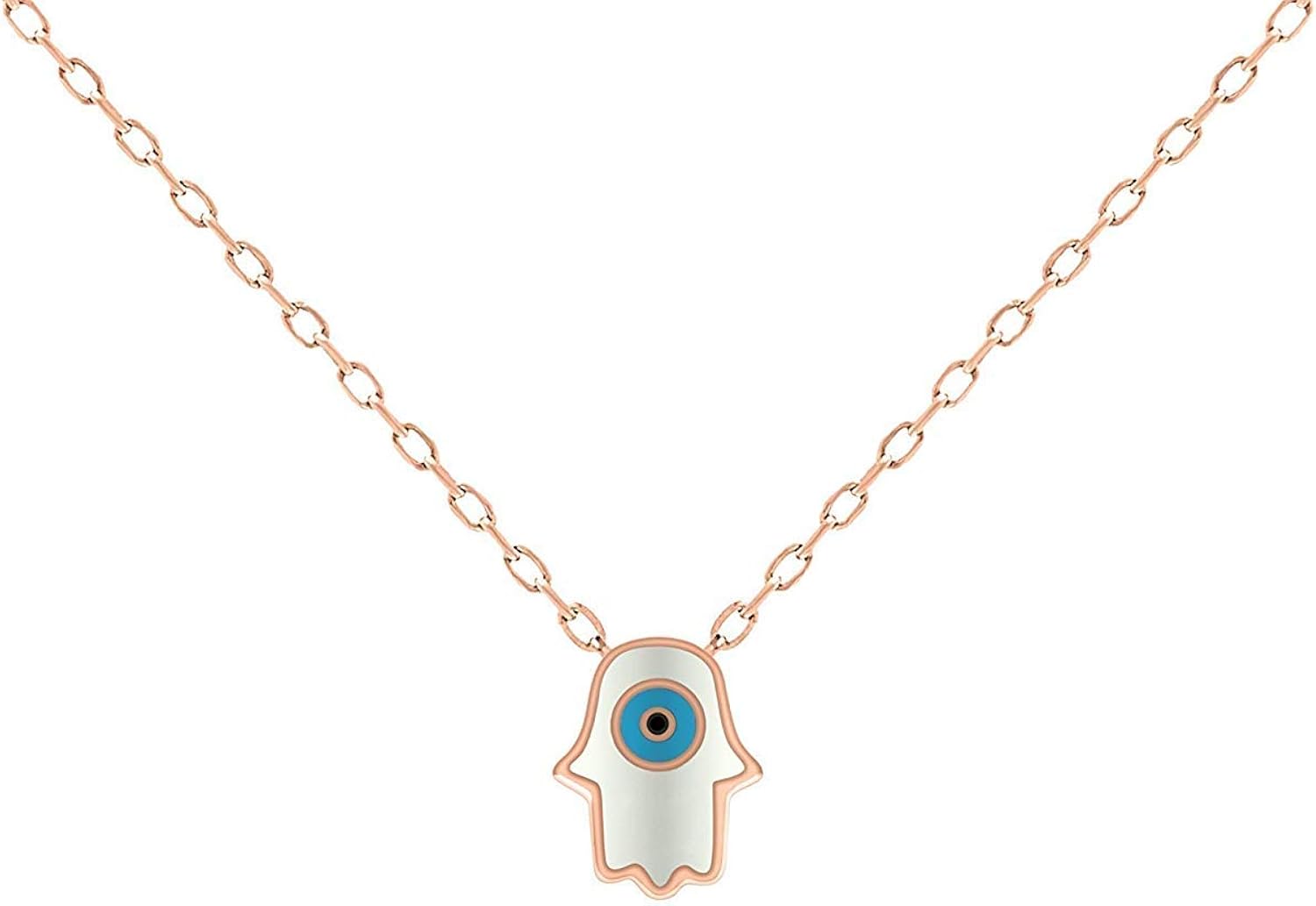 MYSTIC JEWELS By Dalia Necklace with Turkish Eye Pendant 925 Sterling Silver Hand of Fatima and Turkish Eye to Protect You (Rose Gold(Pink))