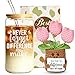 MUJUZE Gifts for Women,Glass Cups with Lids and Straws, Aesthetic Iced Coffee Cup, Girly Preppy Design Tumbler Mug for Teen Girls Women Girlfriends Gifts