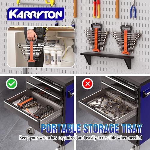 KARRYTON 26-Piece Flex head Ratcheting Wrench Set (Metric & SAE), 72 Teeth Combination Wrench Set w/Organizer Rack,Cr-V Steel,6-19mm(13PCS)&1/4-7/8\"(13PCS),Black Nickel Handle with Golden Ratchet