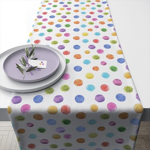 Ambiente Tischläufer Dekodecke Läufer 150x40 cm 100prozent Baumwolle Bunte Tupfen Party Geburtstag Serie Polka dots