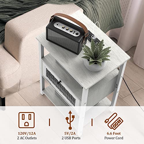 Domydevm White Nightstand With Charging Station End Side Table With Usb Ports And Ac Outlets Modern Bedside Tables With Flip Storage Drawer And Open Shelf For Bedroom Living Room Office Dorm 1 Pack #TOP4