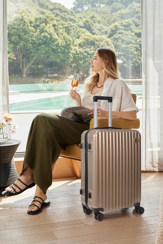 Image of 3-Piece Hardside Luggage Set, ABS+PC Spinner Suitcase with Anti-Burst Zipper & Built-in Lock, 20 /24 /28 Inch (champagne)