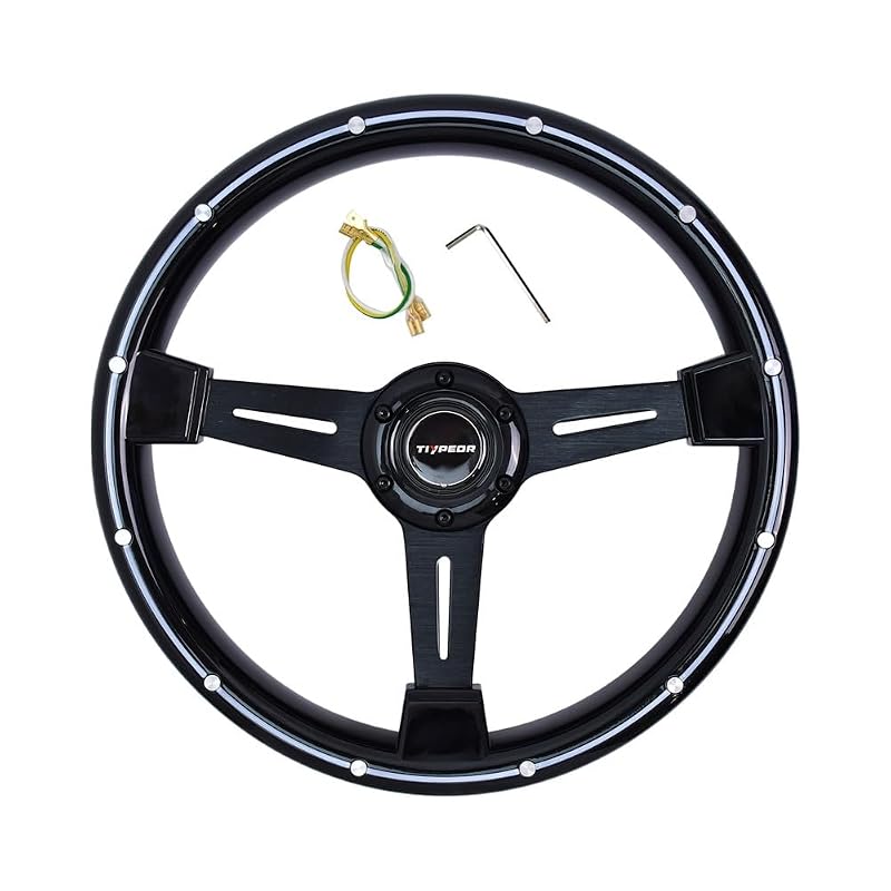 Volante Esportivo de Madeira Clássico TIYPEOR 350 mm com 6 Furos para Carrinho de Golfe e Carros de Competição